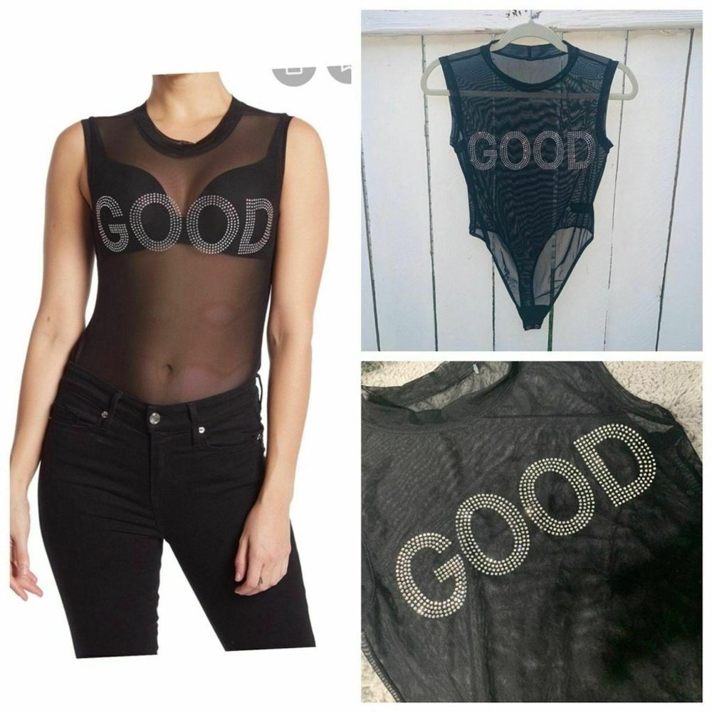 NWOT Good American Good Rhinestone Black Sheer
